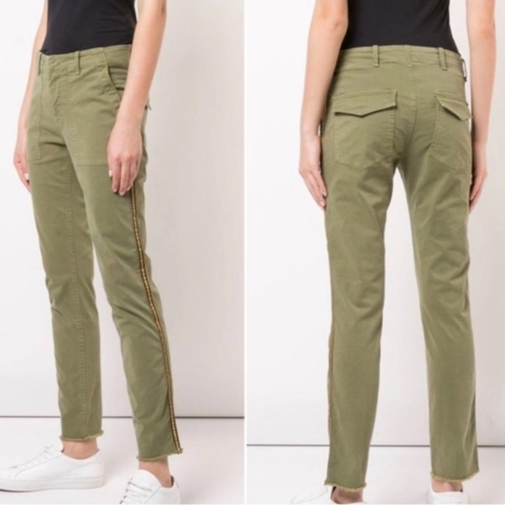 Nili Lotan cropped olive pants with cute gold stripe on side - size 4